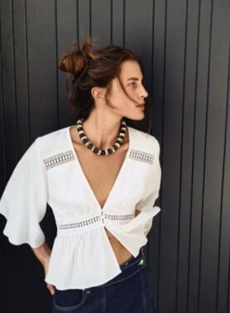Zara Cropped peplum Blouse Lace Trim empire waist S White Cottage Milkmaid boho